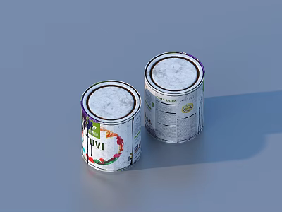 Two Metal Household Cans With Colorful Labels For Daily Storage And Use 3d model