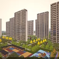 Aerial Planning of Modern Residential Community With High Rise Buildings Green Areas and Playground Spaces