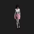 A Woman Wearing White Shirt Pink Plaid Pleated Skirt White Stockings and Black Shoes