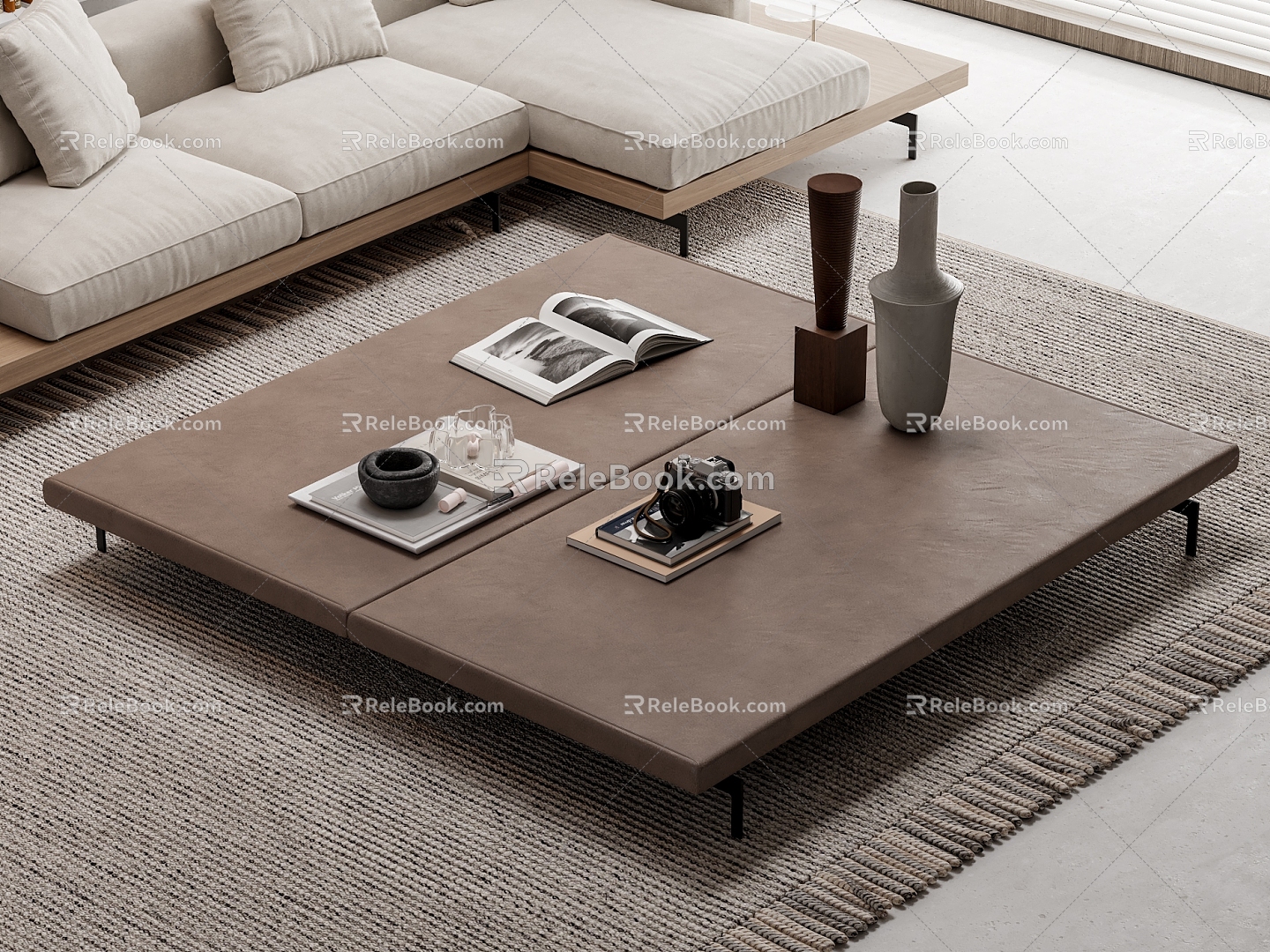 BB Italia Dock Coffee Table Minimalist Coffee Table Leather Coffee Table Combination 3d model