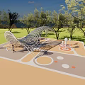 Modern Pergola Structure In Outdoor Park With Trees And Circular Floor Patterns 3d model