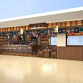Traditional Restaurant Interior With Wooden Counter Hanging Lanterns Display Shelves And Large Screens