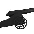 Old Fashioned Black Cannon Historical Weapon With Large Wooden Wheels And Classic Design