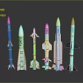 Various Rocket Weapon Models With Different Designs Colors Like Blue And White And EXILE Labels