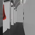 Modern Public Restroom With Blue Stall Doors Black Gender Symbols And White Walls