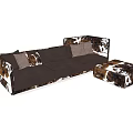 Stylish Sofa and Coffee Table Set with Dark Brown Upholstery Gray Pillows and Cowhide Pattern 3d model