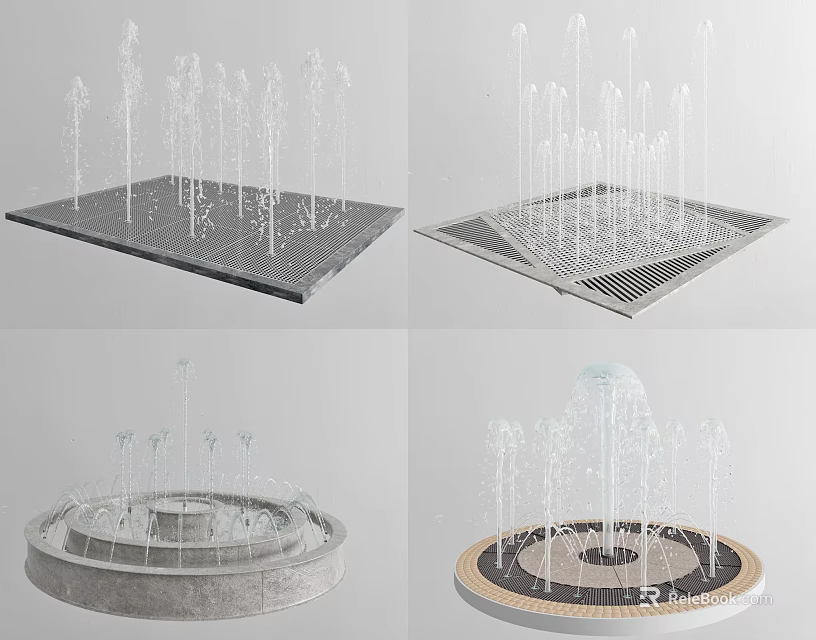 Garden Ornaments Featuring Various Fountain Designs With Square And Circular Bases And Water Spouts 3d model 