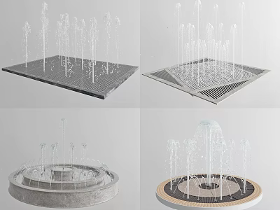Garden Ornaments Featuring Various Fountain Designs With Square And Circular Bases And Water Spouts 3d model
