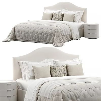 Minimalist Double Bed Interior With Curved Headboard Decorative Pillows And White Drawer Nightstand 3d model