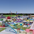 Themed Children's Play Area With Various Rides Green Spaces And Water Features
