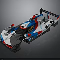 Blue Red White Streamlined Race Car With Aerodynamic Bodywork And Rear Wing