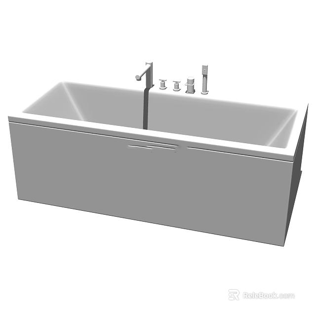 Modern Rectangular Bathtub With Faucet Control Knobs And Sleek Design 3d model
