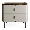 Modern Bedside Table With Marble Top Wood Frame White Doors Metal Handles And Black Legs