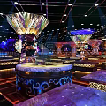 Gorgeous Bar Interior Design With Colorful Lighting Decorative Counter And Intricate Ceiling