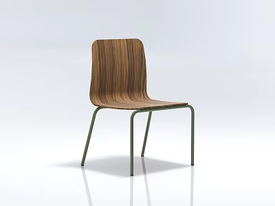 Modern Wooden Leisure Chair With Natural Wood Grain And Green Metal Legs Design 3d model