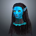 Blue Skinned Fantasy Character With Pointed Ears Yellow Eyes And Long Braided Hair