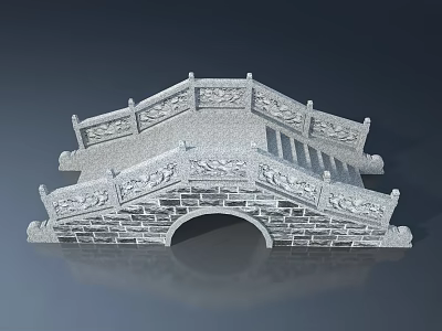 Stone Arch Bridge 3D Model With Intricate Carvings And Decorative Railings 3d model