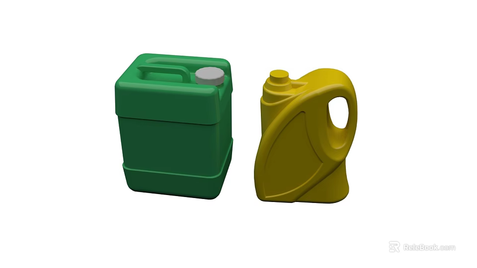 Green Square Plastic Container And Yellow Curved Bottle For Daily Household Use 3d model 