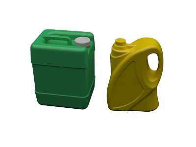 Green Square Plastic Container And Yellow Curved Bottle For Daily Household Use 3d model