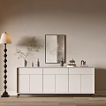 Modern Entryway Sideboard Cabinet With Floor Lamp Decorative Items And Wall Art 3d model