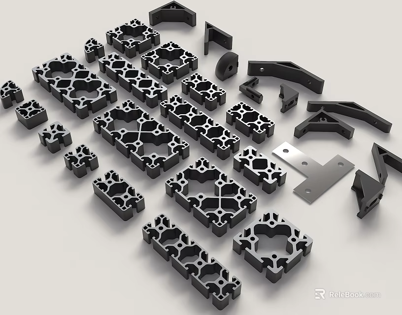 Industrial Metal Construction Components Featuring Various Shapes And Hollow Structures 3d model 