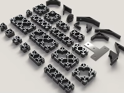 Industrial Metal Construction Components Featuring Various Shapes And Hollow Structures 3d model