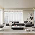 Modern Living Room Interior With L Shaped Sofa Area Rug Coffee Table And Blinds