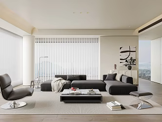 Modern Living Room Sofa Coffee Table Combination Fabric Multi-person Sofa Corner Sofa Marble Coffee Table Single Sofa Chair Floor Lamp Dream Curtain Entrance Cabinet Decoration 3d model