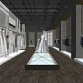 Modern Clothing Store Interior Featuring Glass Cases White Dresses Light Tops Central Platform Recessed Lighting