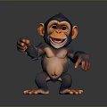 3D Rendered Smiling Cartoon Monkey With Black Head Orange Ears Hands Feet Standing Pointing