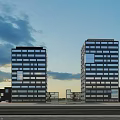Modern Twin High Rise Office Buildings With Glass Facade And Blue Sky Clouds
