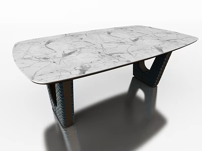 Modern Elegant Dining Table With White Marble Top And Black Structured Legs 3d model
