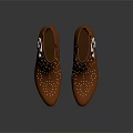 Orange Studded Ankle Boots With Double Buckles And Block Heel