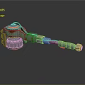 Red Top Green Mechanism Weapon With Metallic Handle And Cylindrical Body