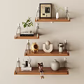 Wall Mounted Wooden Shelves With Green Plant Books Picture Frame And Decorative Ornaments