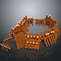 Brown Wooden Block Castle Fortifications With Spiked Tops Fence Structures And Circular Layout