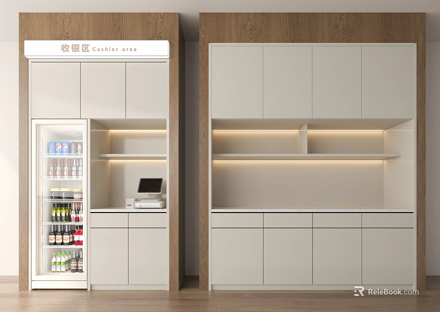 Modern White Sideboard With LED Lighting Glass Door Storage And Cabinet Design 3d model 