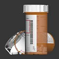 Open Pill Bottle With Spilled Tablets And Label On Black Surface 3d model