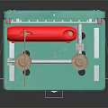 Green Kitchen Appliance Featuring Red Roller And Metal Grid For Dough Pressing