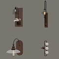 Modern Vintage Wall Lamps With Wooden Base Fabric Shade And Glass Globe Decor