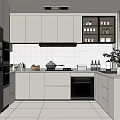 Modern Open Concept Kitchen Interior With Island Counter Cabinets And Appliances