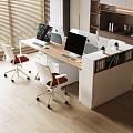Modern Office Desk and Chair Combination Low Cabinet Computer 3d model