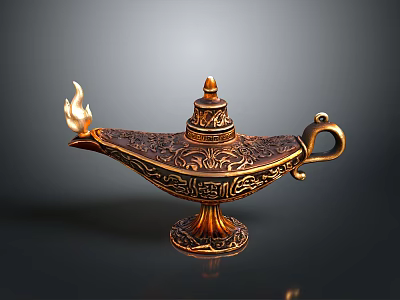 Vintage Magic Lamp With Flaming Top Intricate Carvings And Decorative Base 3d model