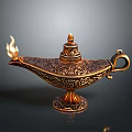 Vintage Magic Lamp With Flaming Top Intricate Carvings And Decorative Base