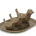Decorative Ornament Set with Three Metallic Bird Figurines on Oval Tray