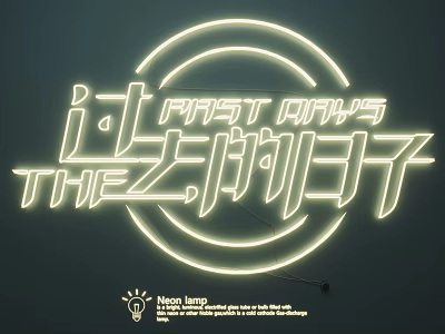Stylish Neon Light Fixture Combination with Past Days Text Design and Glowing Effect 3d model