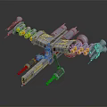 Cosmic Spaceship Design Featuring Detailed Mechanical Structure And Multiple Yellow Thrusters 3d model
