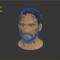 Man 3D Head Model With Dark Hair Beard Facial Blood And Scars On Gray Background