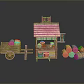 Traditional Rice Shop Scene With Wooden Stall Rice Signboard Sacks And Wooden Cart