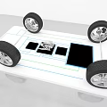 Car Design Blueprint On White Board With Four Black Tires And Silver Rims
